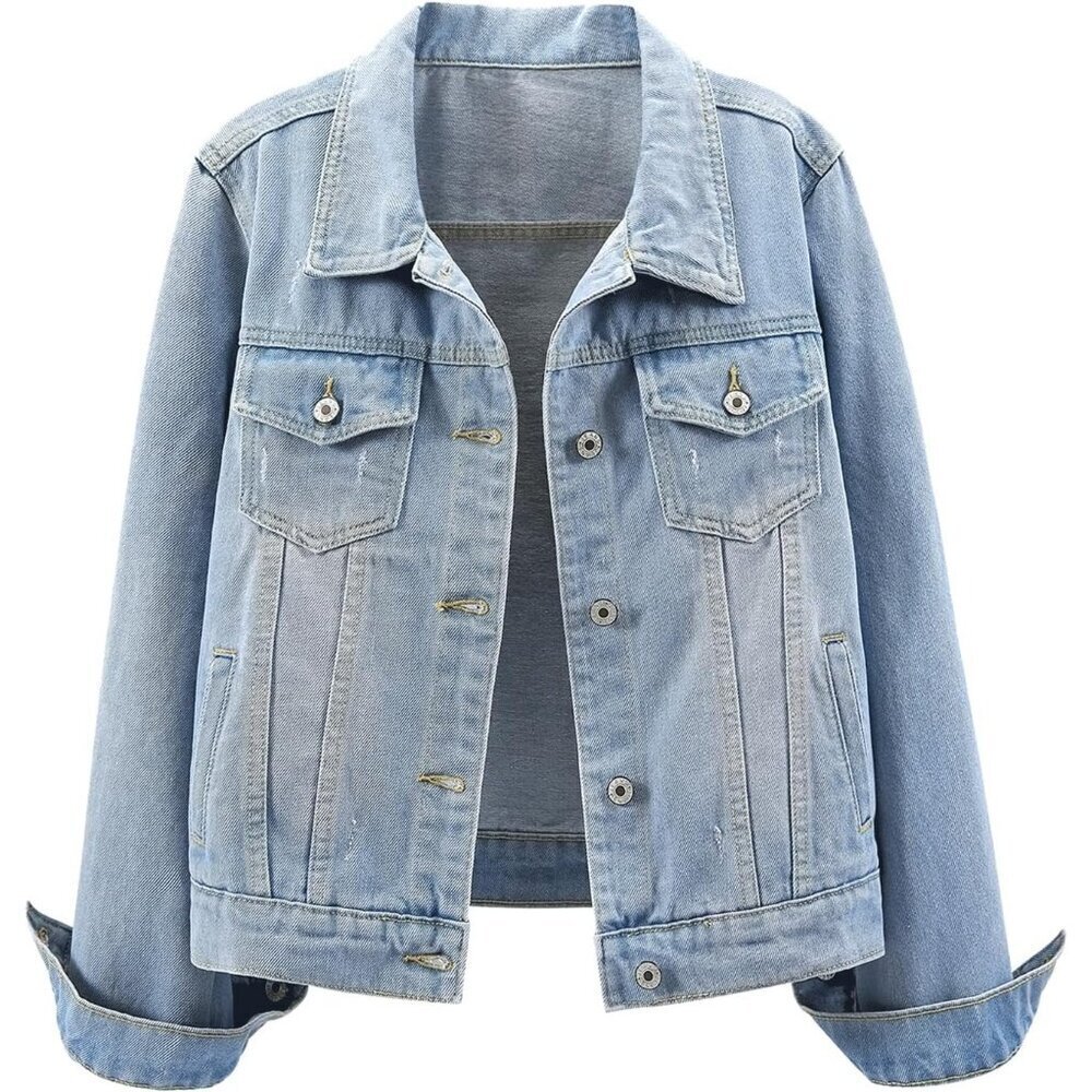 Women's Jean Jacket Distressed Ripped Denim Jacket Coat with Pockets Sky Blue